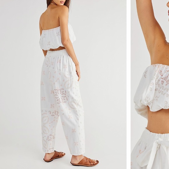 FREE PEOPLE WEEKENDER SET EMBROIDERED IVORY COMBO COTTON FULLY LINED SZ M, L - Picture 8 of 15